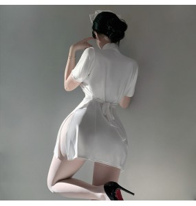 FEE ET MOI - Restrained Desire Lace-Up Waist Nurse Dress (White)